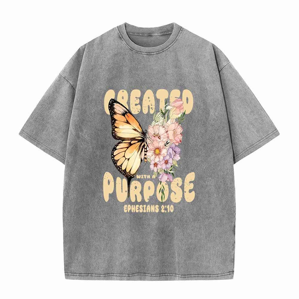 Christianartworkshop Mit Bedacht gestaltetes T-Shirt mit Monarchfalter- und Pastell-Wildblumenmotiv und dem Bibelvers Epheser 2,10 auf der Vorderseite – gewaschen - Grau - 5XL - image 4