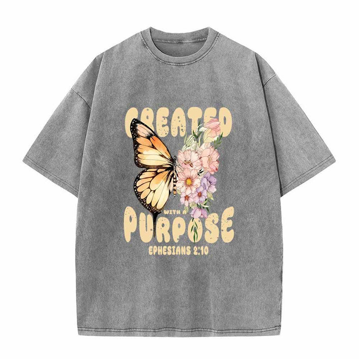 Christianartworkshop Mit Bedacht gestaltetes T-Shirt mit Monarchfalter- und Pastell-Wildblumenmotiv und dem Bibelvers Epheser 2,10 auf der Vorderseite – gewaschen - Grau - 5XL - image 4