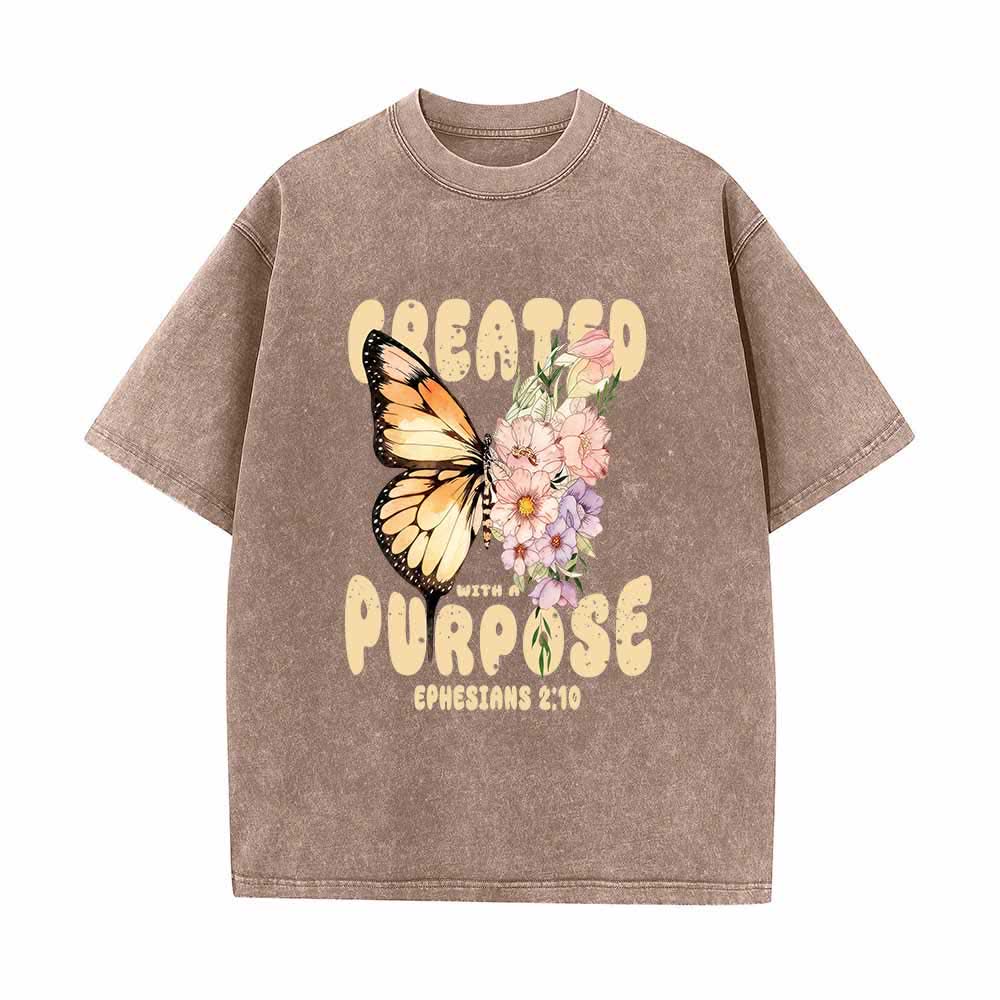 Christianartworkshop Mit Bedacht gestaltetes T-Shirt mit Monarchfalter- und Pastell-Wildblumenmotiv und dem Bibelvers Epheser 2,10 auf der Vorderseite – gewaschen - Braun - 5XL - image 3
