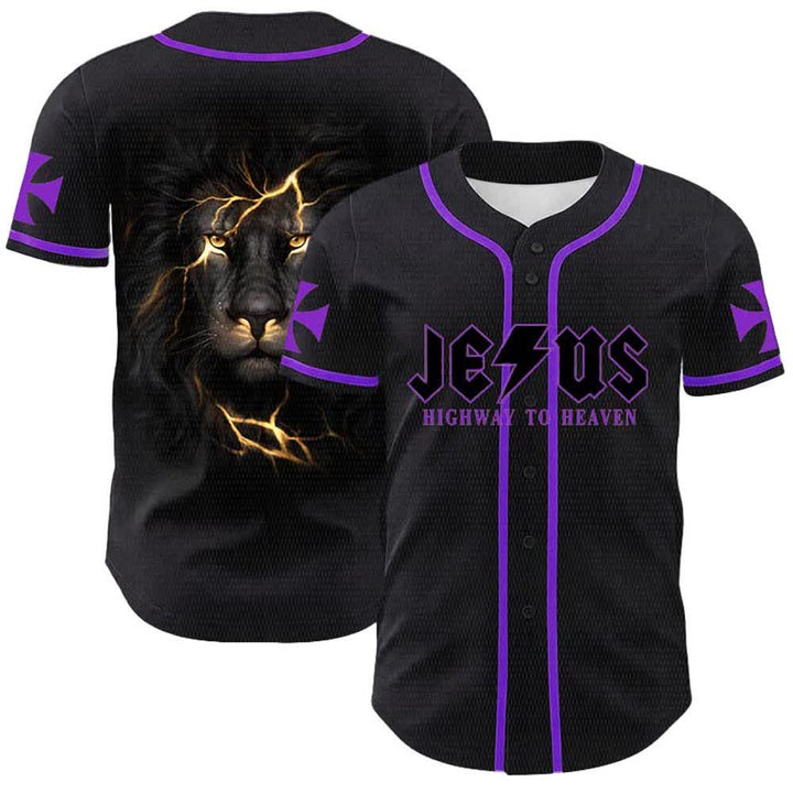 Christianartworkshop Jesus Highway To Heaven Lion Of Judah Unisex Baseballtrikot - Lila - 5XL - image 18