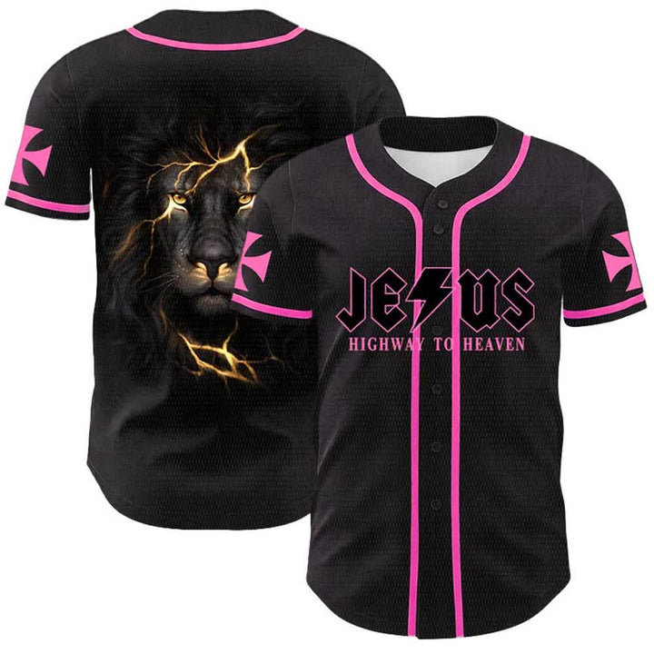 Christianartworkshop Jesus Highway To Heaven Lion Of Judah Unisex Baseballtrikot - Rosa - 5XL - image 21