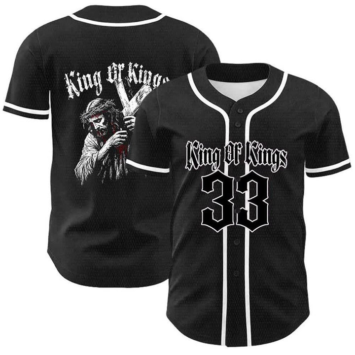 Christianartworkshop King Of Kings Nummer 33 Jesus trägt Kreuz Unisex Baseballtrikot - Weiß - 5XL - image 3