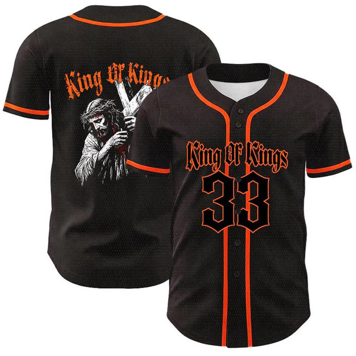 Christianartworkshop King Of Kings Nummer 33 Jesus trägt Kreuz Unisex Baseballtrikot - Orange - 5XL - image 9