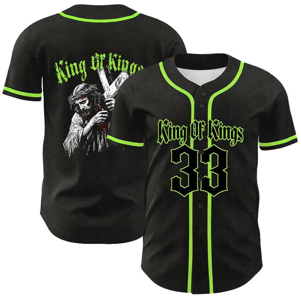 Christianartworkshop King Of Kings Nummer 33 Jesus trägt Kreuz Unisex Baseballtrikot - Hellgrün - 5XL - image 15