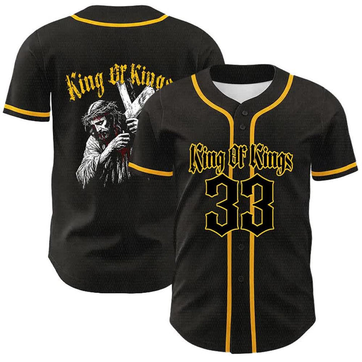 Christianartworkshop King Of Kings Nummer 33 Jesus trägt Kreuz Unisex Baseballtrikot - Gelb - 5XL - image 0
