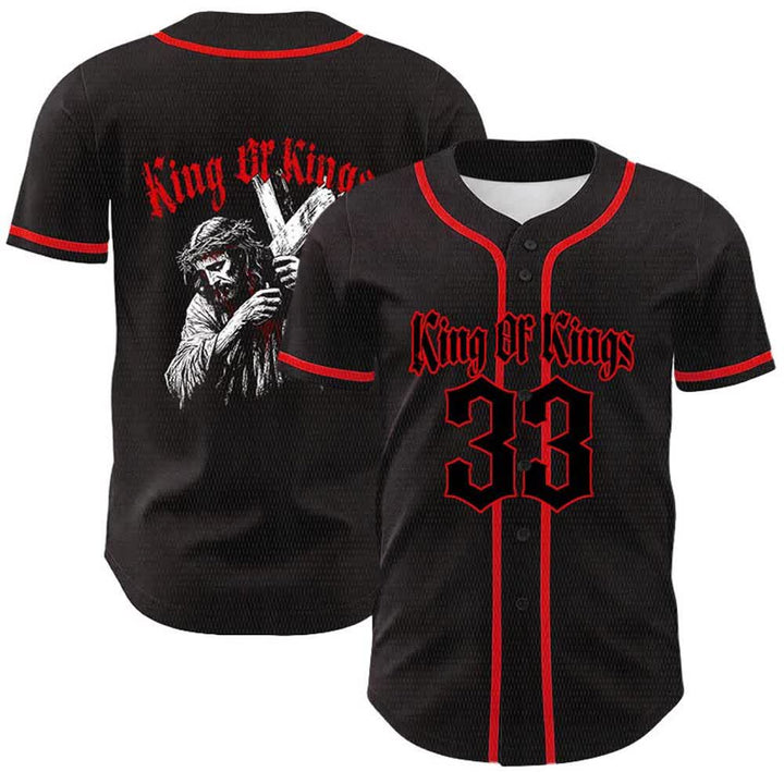 Christianartworkshop King Of Kings Nummer 33 Jesus trägt Kreuz Unisex Baseballtrikot - Rot - 5XL - image 6