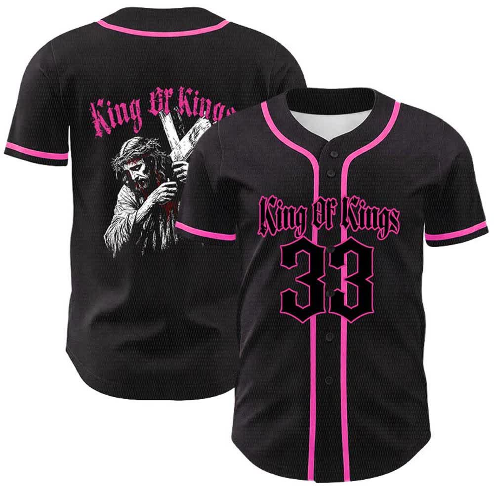 Christianartworkshop King Of Kings Nummer 33 Jesus trägt Kreuz Unisex Baseballtrikot - Rosa - 5XL - image 21