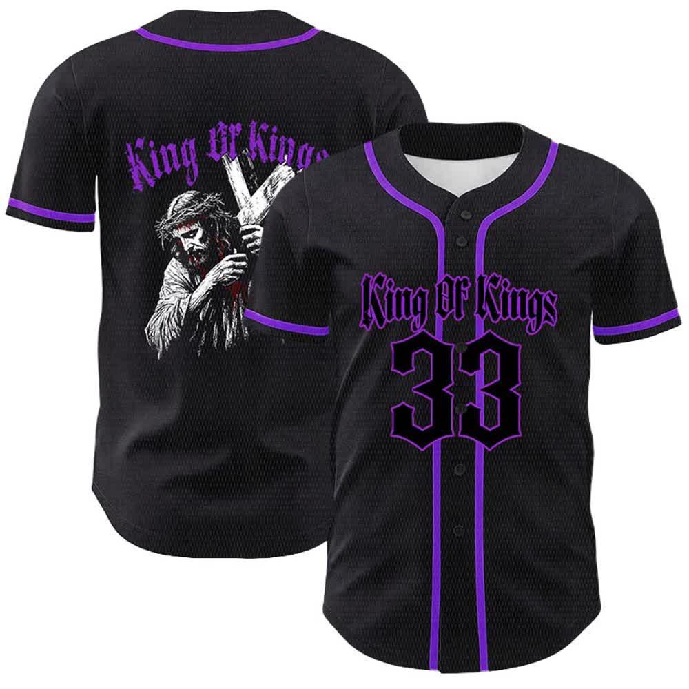 Christianartworkshop King Of Kings Nummer 33 Jesus trägt Kreuz Unisex Baseballtrikot - Lila - 5XL - image 18