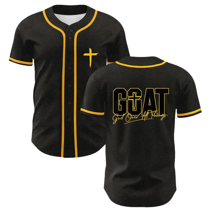 Christianartworkshop GOAT Gott über alles Einfaches Kreuz Unisex Baseballtrikot - Gelb - 5XL - image 0