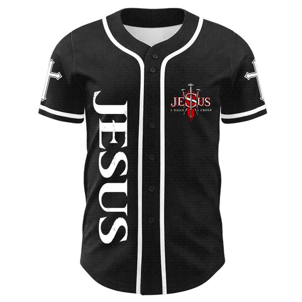 Christianartworkshop Jesus ist König (Johannes 14,6) – Drei Nägel, ein Kreuz – Unisex-Baseballtrikot - image 7