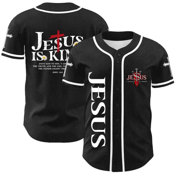 Christianartworkshop Jesus ist König (Johannes 14,6) – Drei Nägel, ein Kreuz – Unisex-Baseballtrikot - Weiß - 5XL - image 6