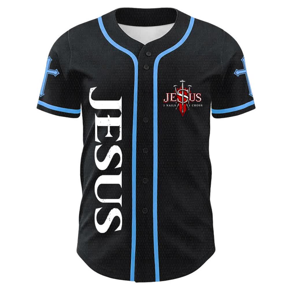 Christianartworkshop Jesus ist König (Johannes 14,6) – Drei Nägel, ein Kreuz – Unisex-Baseballtrikot - image 13