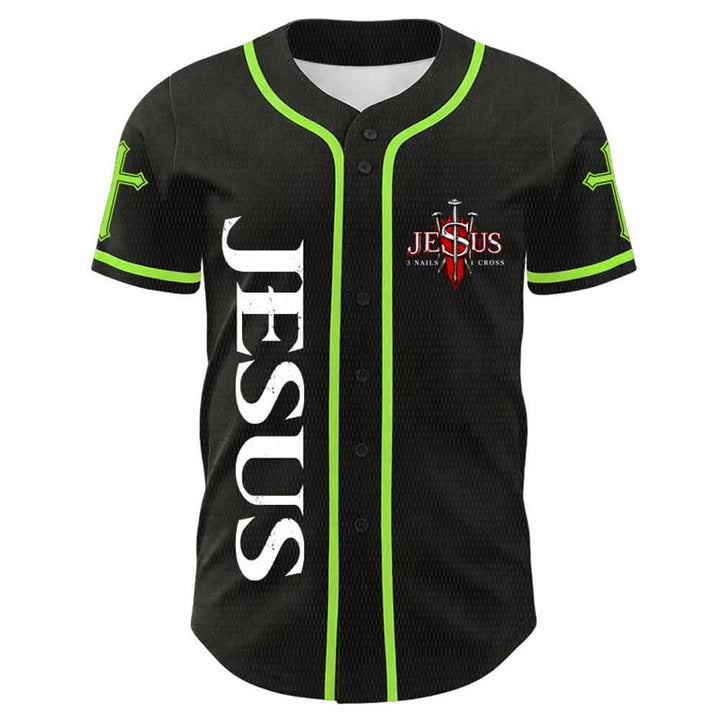 Christianartworkshop Jesus ist König (Johannes 14,6) – Drei Nägel, ein Kreuz – Unisex-Baseballtrikot - image 16