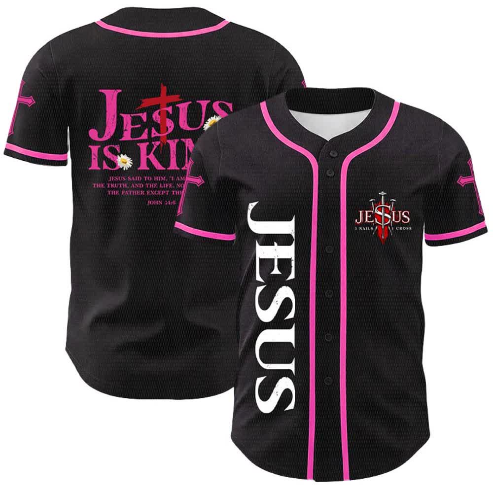 Christianartworkshop Jesus ist König (Johannes 14,6) – Drei Nägel, ein Kreuz – Unisex-Baseballtrikot - Rosa - 5XL - image 21