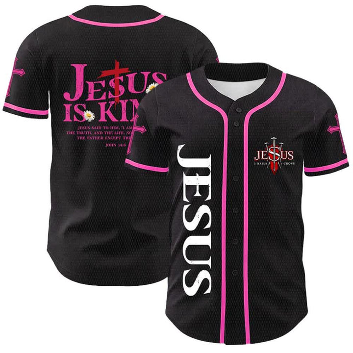 Christianartworkshop Jesus ist König (Johannes 14,6) – Drei Nägel, ein Kreuz – Unisex-Baseballtrikot - Rosa - 5XL - image 21
