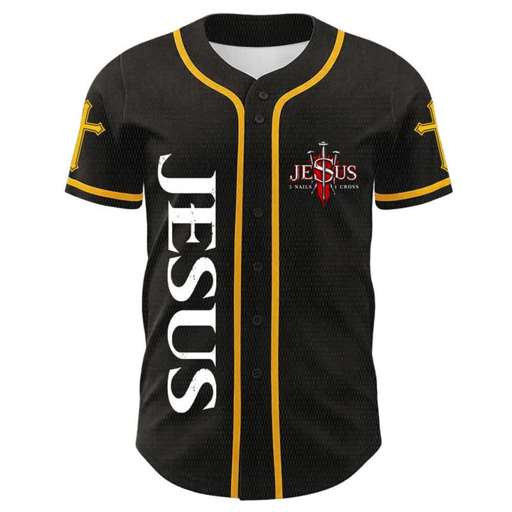 Christianartworkshop Jesus ist König (Johannes 14,6) – Drei Nägel, ein Kreuz – Unisex-Baseballtrikot - image 4
