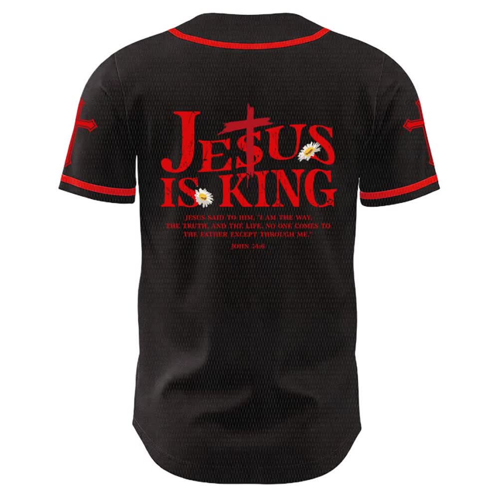 Christianartworkshop Jesus ist König (Johannes 14,6) – Drei Nägel, ein Kreuz – Unisex-Baseballtrikot - image 2