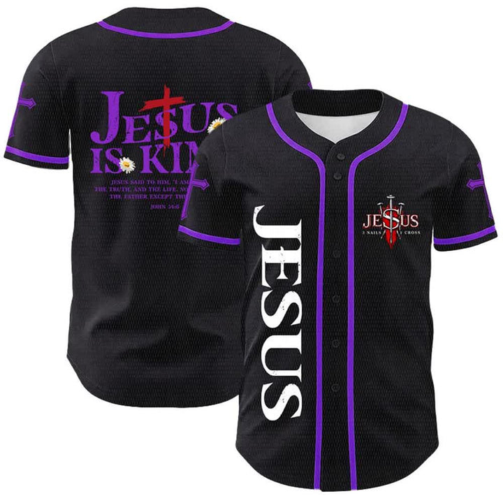 Christianartworkshop Jesus ist König (Johannes 14,6) – Drei Nägel, ein Kreuz – Unisex-Baseballtrikot - Lila - 5XL - image 18
