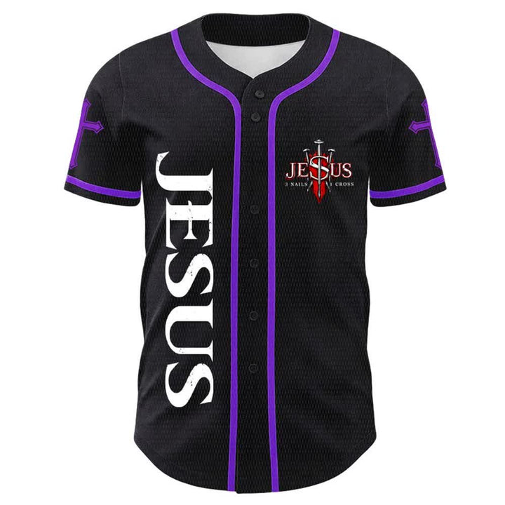 Christianartworkshop Jesus ist König (Johannes 14,6) – Drei Nägel, ein Kreuz – Unisex-Baseballtrikot - image 19
