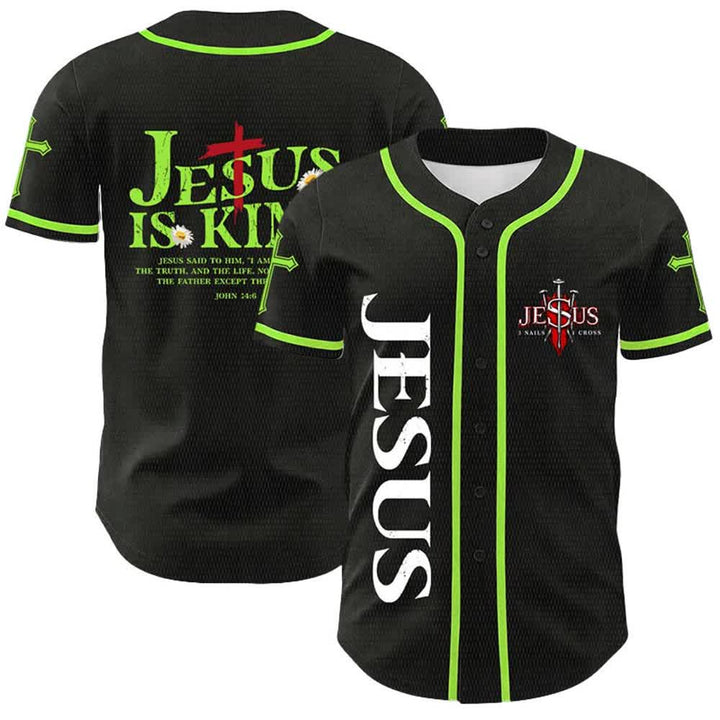 Christianartworkshop Jesus ist König (Johannes 14,6) – Drei Nägel, ein Kreuz – Unisex-Baseballtrikot - Hellgrün - 5XL - image 15