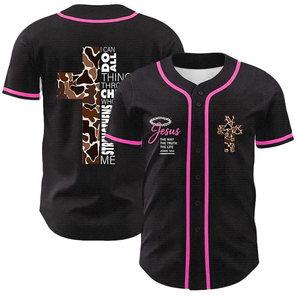Christianartworkshop Leopardenmuster-Kreuz „Ich vermag alles durch Christus“ Unisex-Baseballtrikot - Rosa - 5XL - image 21