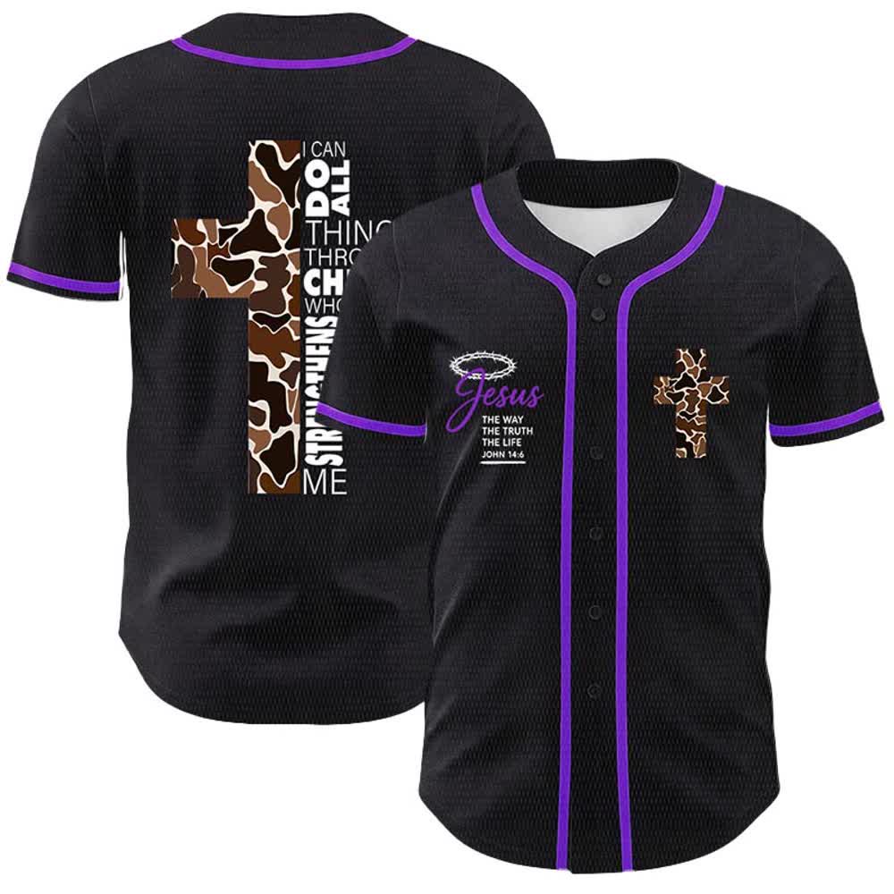 Christianartworkshop Leopardenmuster-Kreuz „Ich vermag alles durch Christus“ Unisex-Baseballtrikot - Lila - 5XL - image 18