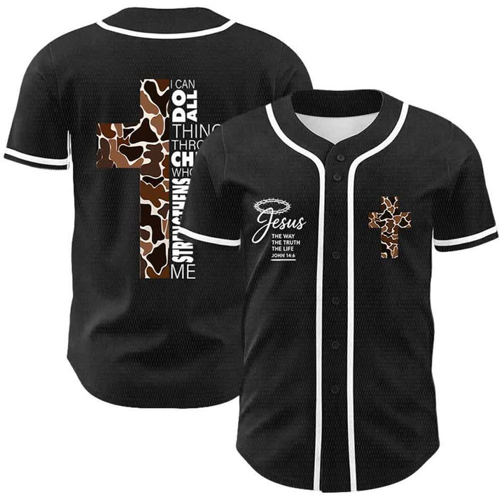 Christianartworkshop Leopardenmuster-Kreuz „Ich vermag alles durch Christus“ Unisex-Baseballtrikot - Weiß - 5XL - image 3
