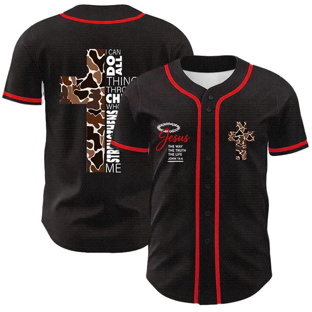 Christianartworkshop Leopardenmuster-Kreuz „Ich vermag alles durch Christus“ Unisex-Baseballtrikot - Rot - 5XL - image 6