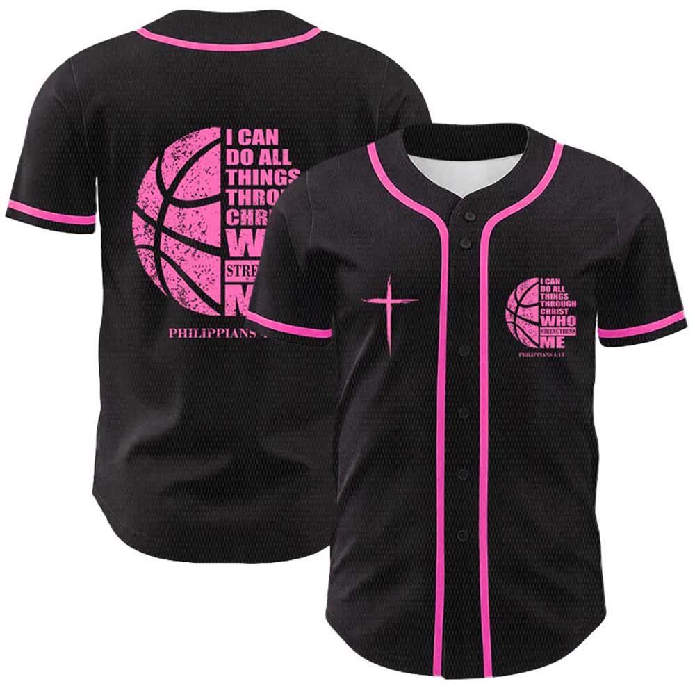 Christianartworkshop Basketball-Baseballtrikot „Ich kann durch Christus alles tun“ Unisex-Trikot - Rosa - 5XL - image 3