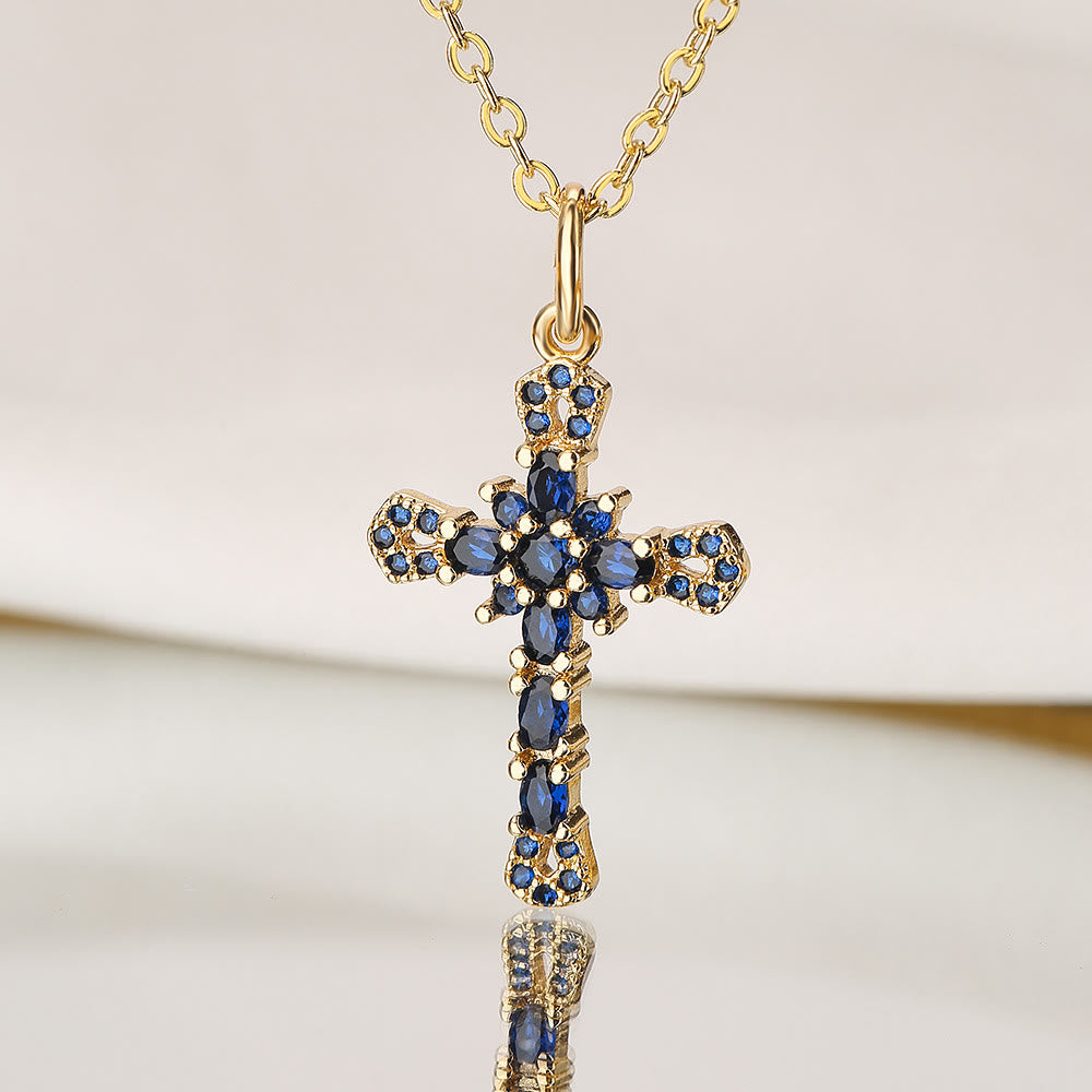 Christianartworkshop Vintage-Halskette mit edelsteinbesetztem Kreuz: Symbol der beständigen himmlischen Gnade - Dunkelblau - image 0