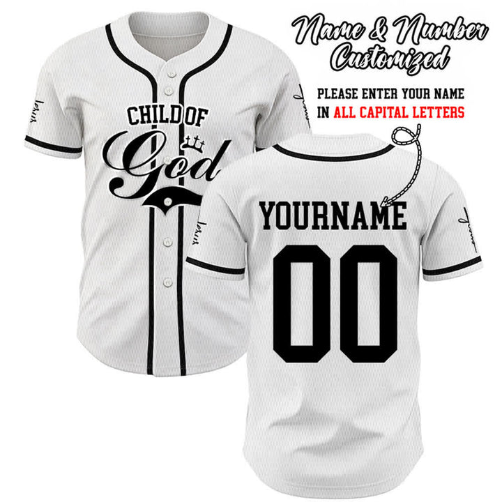 Christianartworkshop Kind Gottes Personalisiertes Namens- und Nummern-Unisex-Baseballtrikot - Weiß - 5XL - Name & Nummer angepasst - image 0