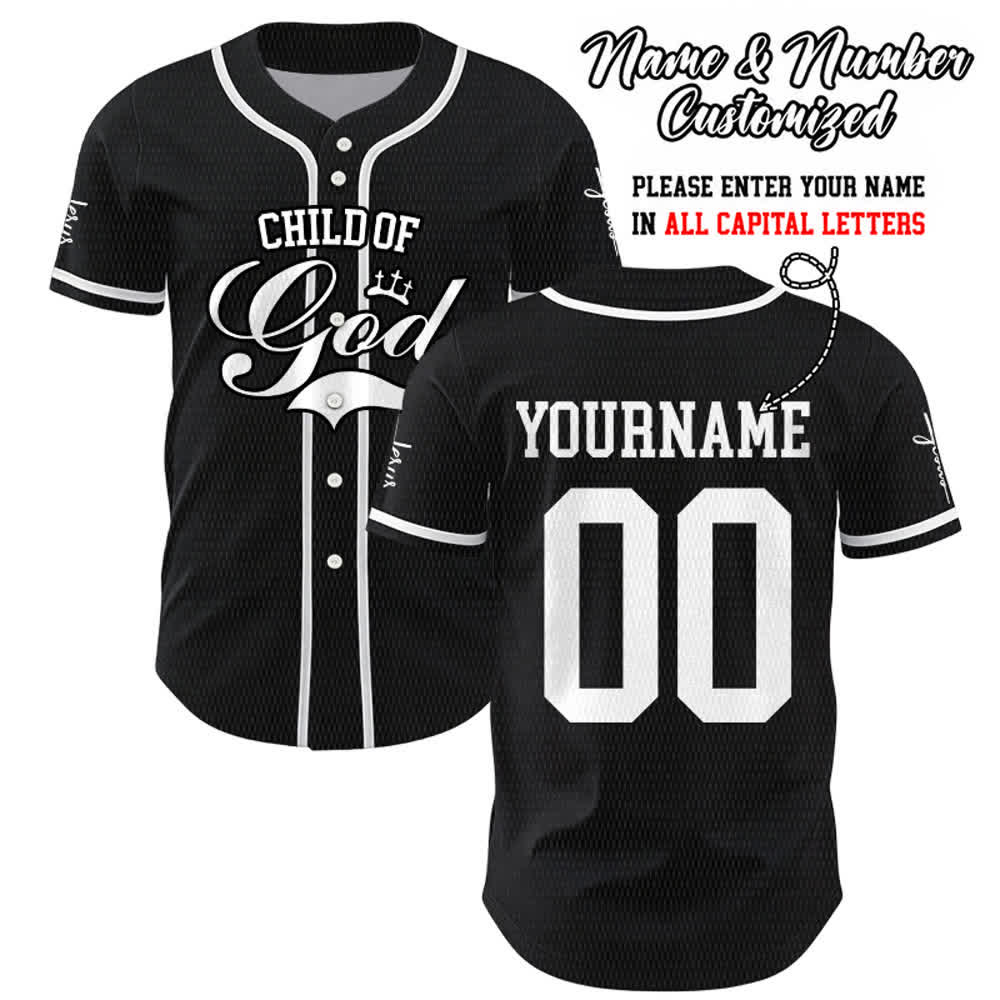 Christianartworkshop Kind Gottes Personalisiertes Namens- und Nummern-Unisex-Baseballtrikot - Schwarz - 5XL - Name & Nummer angepasst - image 8