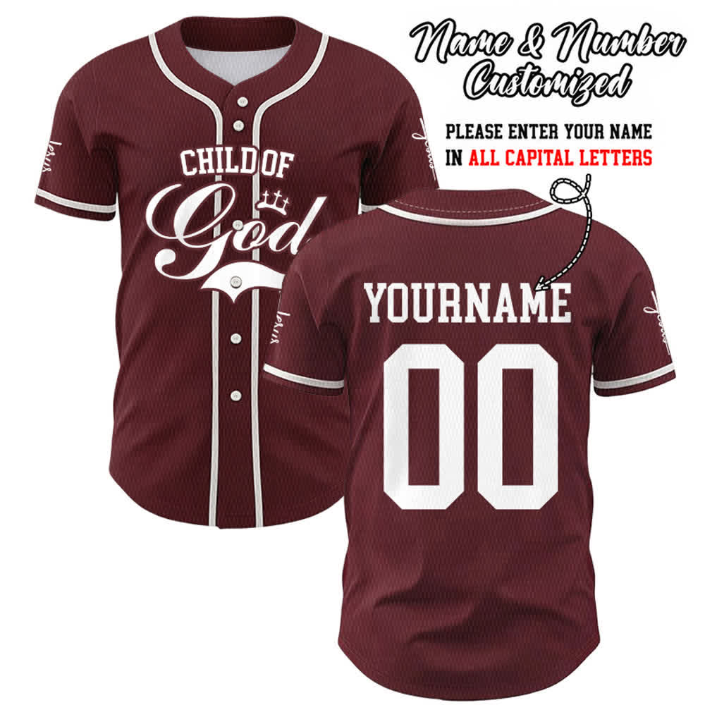Christianartworkshop Kind Gottes Personalisiertes Namens- und Nummern-Unisex-Baseballtrikot - Wein - 5XL - Name & Nummer angepasst - image 23