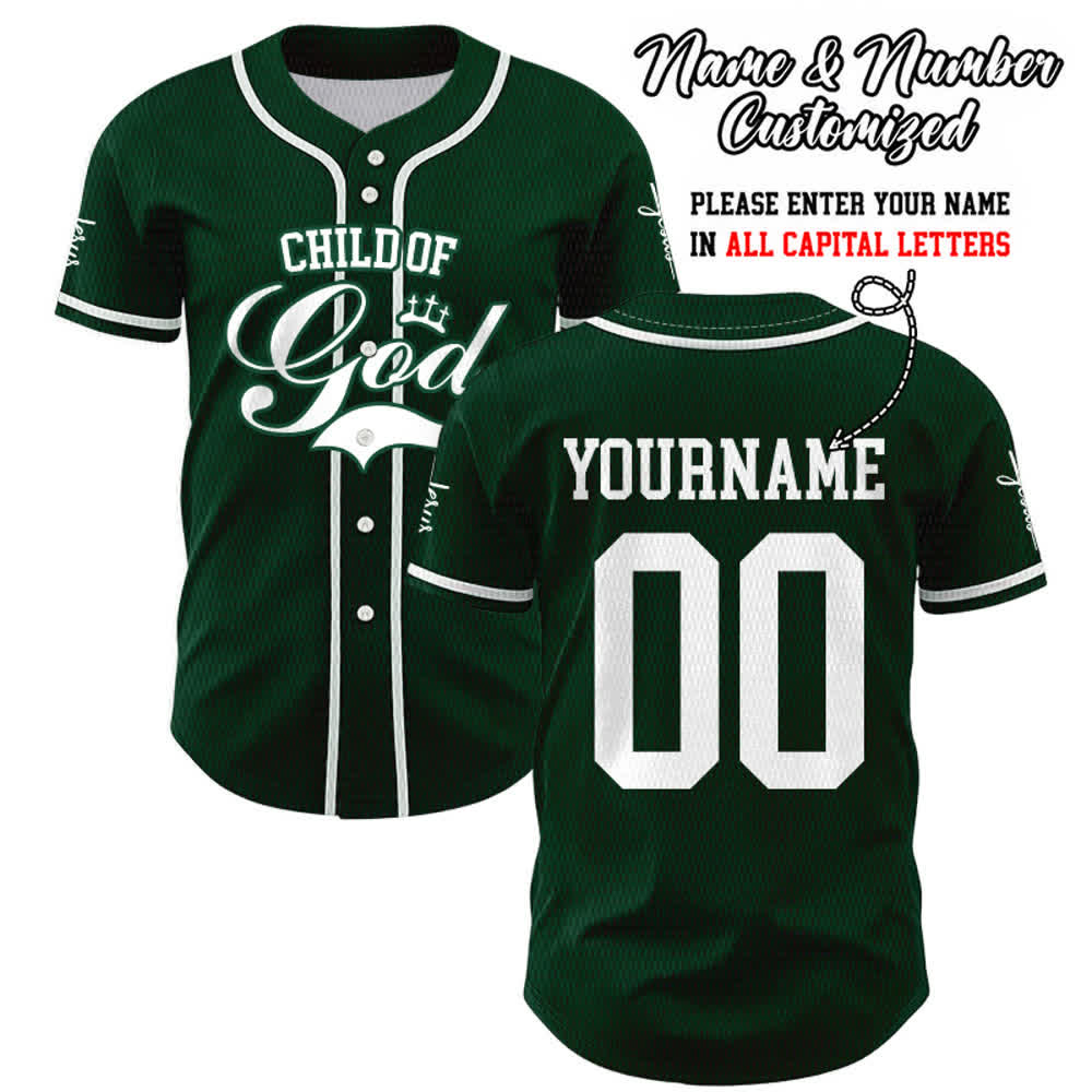 Christianartworkshop Kind Gottes Personalisiertes Namens- und Nummern-Unisex-Baseballtrikot - Grün - 5XL - Name & Nummer angepasst - image 47