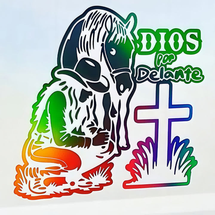 Christianartworkshop Spanischer religiöser Autoaufkleber „Dios Por Delante“ (Cowgirl & Kreuz) - image 2