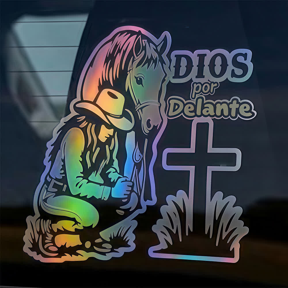 Christianartworkshop Spanischer religiöser Autoaufkleber „Dios Por Delante“ (Cowgirl & Kreuz) - image 5