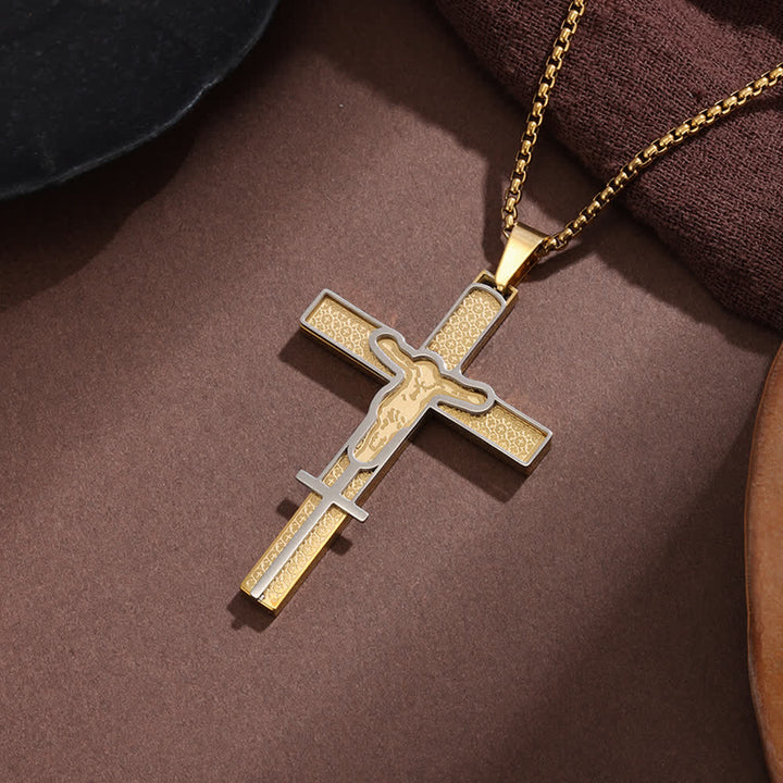 Christianartworkshop Mehrlagige, hohle Kreuz-Box-Kettenhalskette mit strukturierter Einlegearbeit: Symbol grenzenloser himmlischer Barmherzigkeit - Golden - image 2