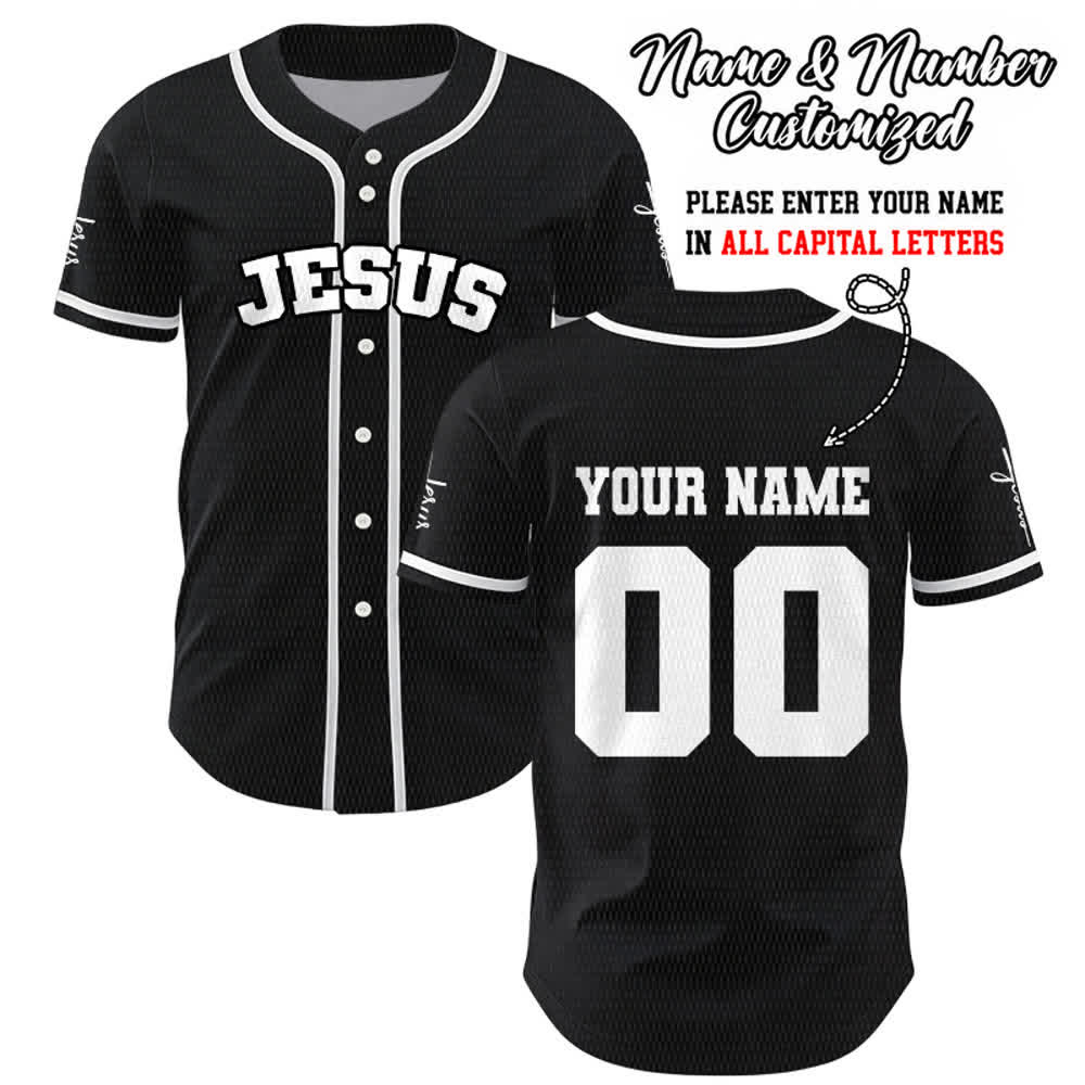 Christianartworkshop Klassisches Jesus Personalisierte Sportbekleidung Unisex Baseballtrikot - Schwarz - 5XL - Name & Nummer angepasst - image 0