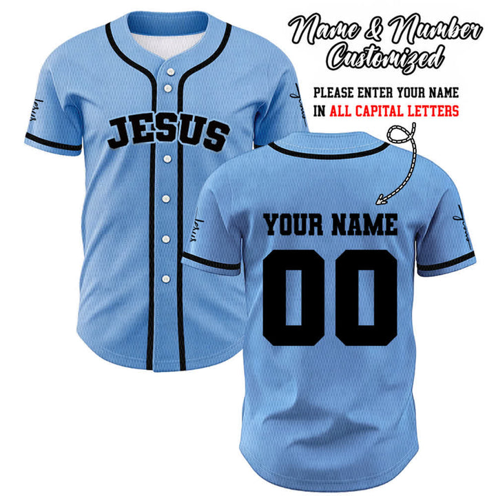 Christianartworkshop Klassisches Jesus Personalisierte Sportbekleidung Unisex Baseballtrikot - Blau - 5XL - Name & Nummer angepasst - image 32