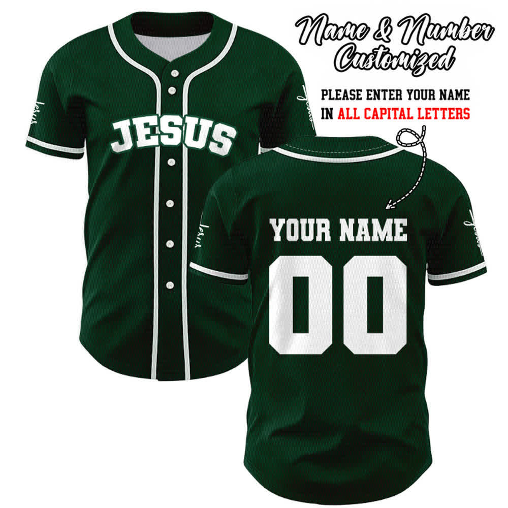 Christianartworkshop Klassisches Jesus Personalisierte Sportbekleidung Unisex Baseballtrikot - Grün - 5XL - Name & Nummer angepasst - image 48