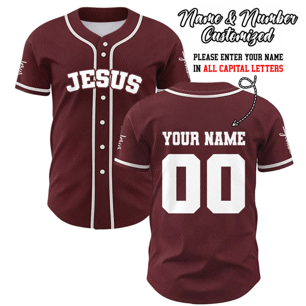 Christianartworkshop Klassisches Jesus Personalisierte Sportbekleidung Unisex Baseballtrikot - Wein - 5XL - Name & Nummer angepasst - image 24