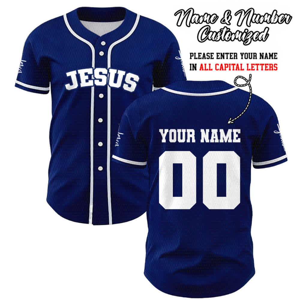 Christianartworkshop Klassisches Jesus Personalisierte Sportbekleidung Unisex Baseballtrikot - Marineblau - 5XL - Name & Nummer angepasst - image 40
