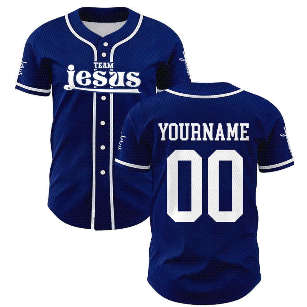 Christianartworkshop Bold Team Jesus Benutzerdefiniertes Namens- und Nummern-Unisex-Baseballtrikot - image 1