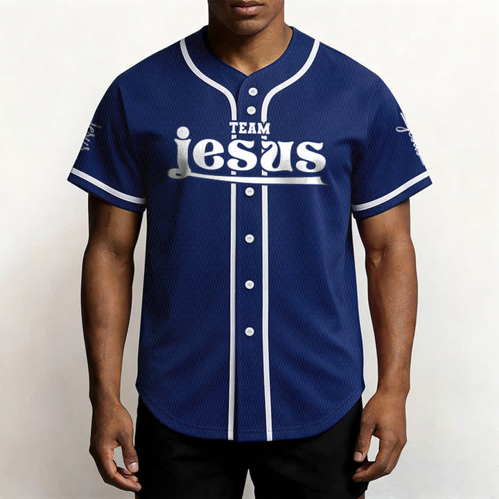 Christianartworkshop Bold Team Jesus Benutzerdefiniertes Namens- und Nummern-Unisex-Baseballtrikot - image 4