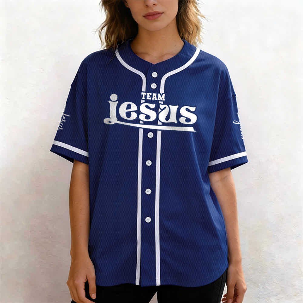 Christianartworkshop Bold Team Jesus Benutzerdefiniertes Namens- und Nummern-Unisex-Baseballtrikot - image 5