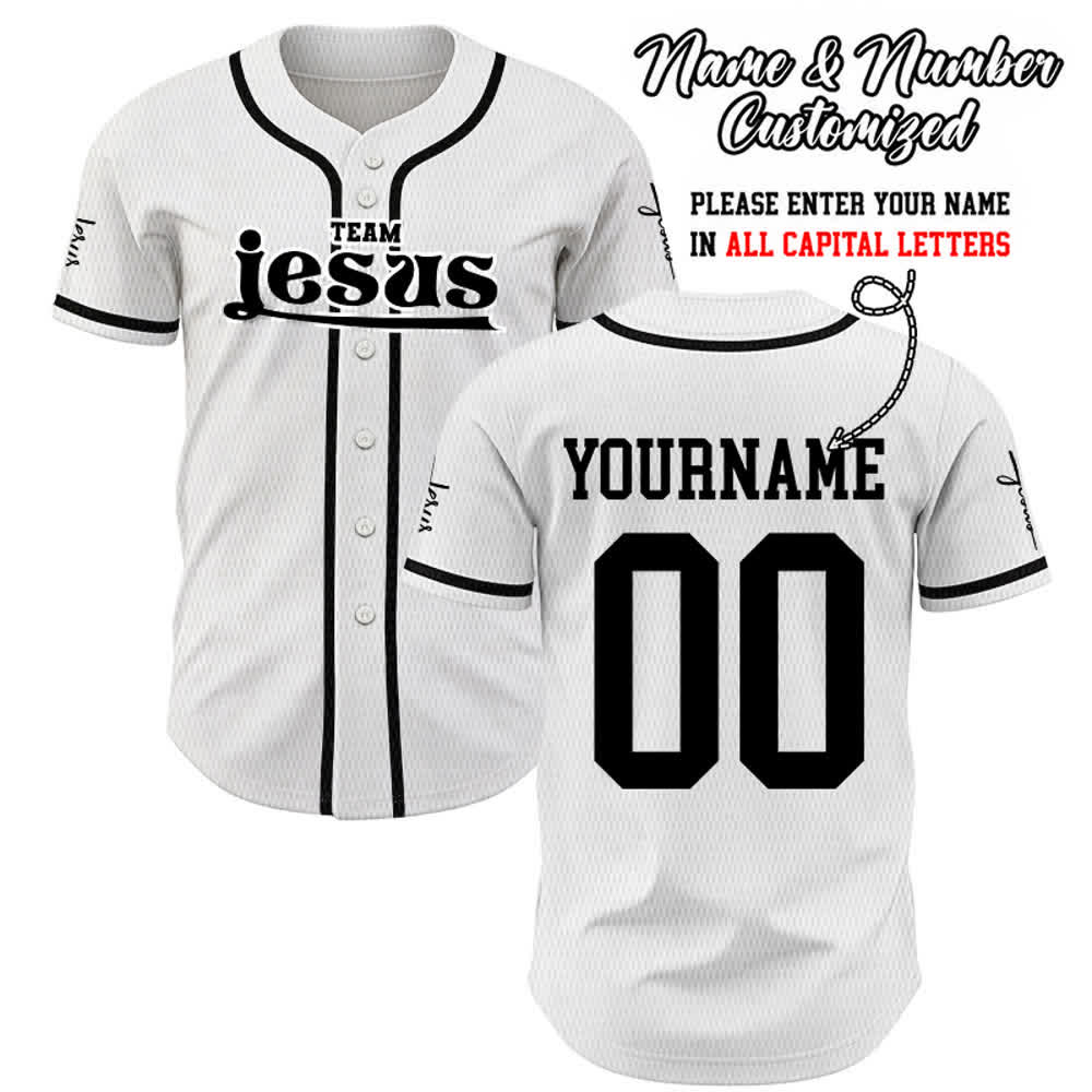 Christianartworkshop Bold Team Jesus Benutzerdefiniertes Namens- und Nummern-Unisex-Baseballtrikot - Weiß - 5XL - Name & Nummer angepasst - image 7