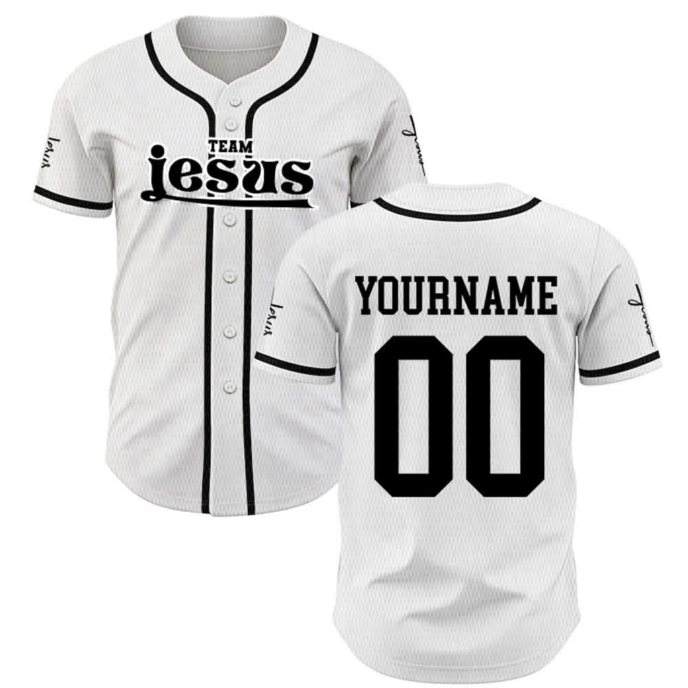 Christianartworkshop Bold Team Jesus Benutzerdefiniertes Namens- und Nummern-Unisex-Baseballtrikot - image 8