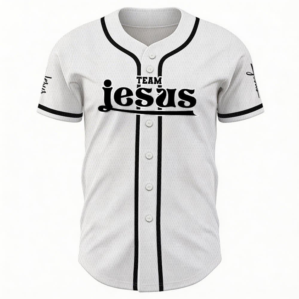 Christianartworkshop Bold Team Jesus Benutzerdefiniertes Namens- und Nummern-Unisex-Baseballtrikot - image 9