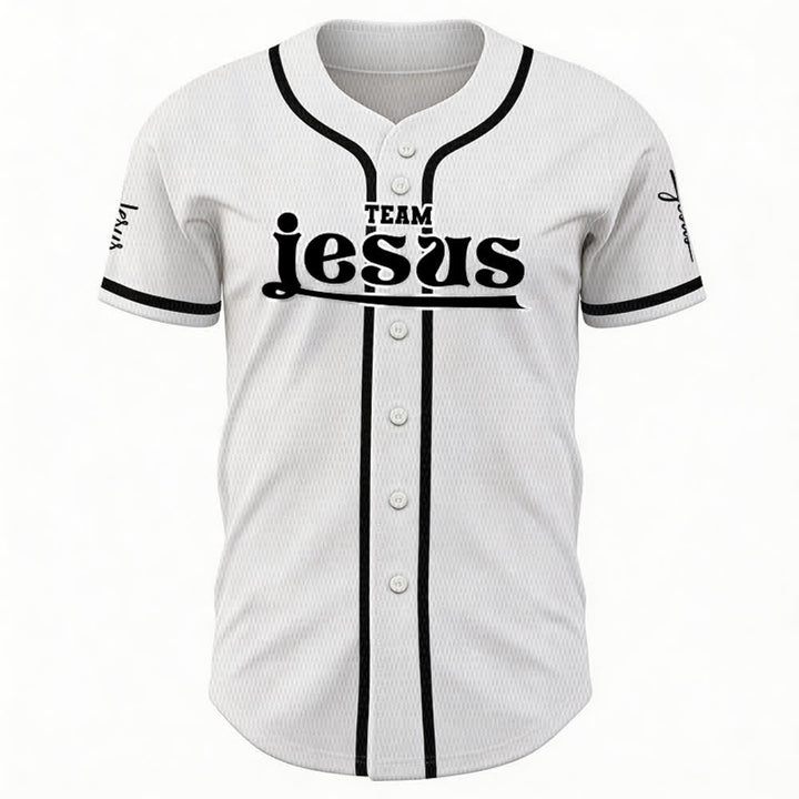 Christianartworkshop Bold Team Jesus Benutzerdefiniertes Namens- und Nummern-Unisex-Baseballtrikot - image 9