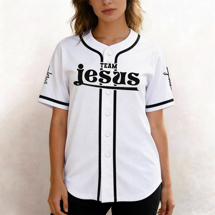 Christianartworkshop Bold Team Jesus Benutzerdefiniertes Namens- und Nummern-Unisex-Baseballtrikot - image 11